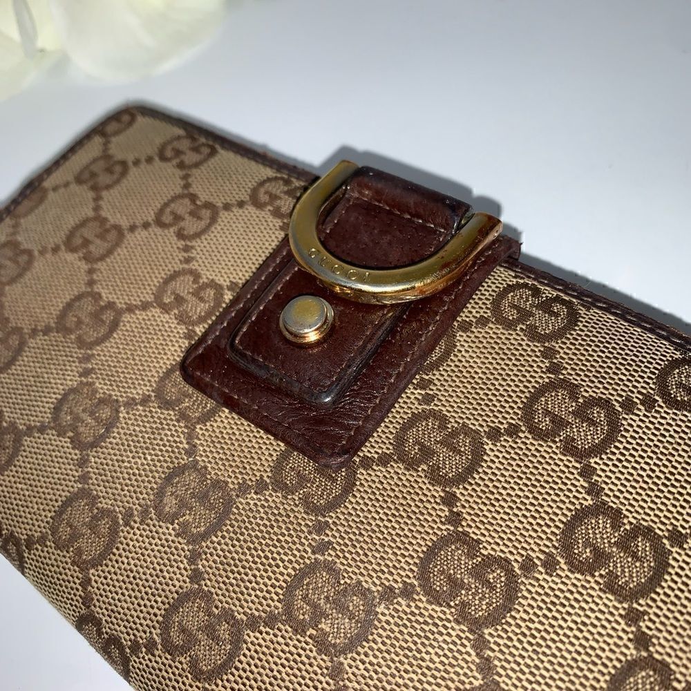 Authentic GUCCI GG Logo Leather Trim Long Wallet - Picture 10 of 10